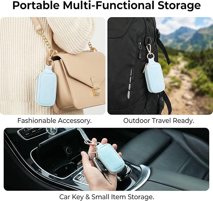 Travel Jewelry Case Velvet Travel Jewelry Box with Keychain 2-in-1 Ring Holder Keychain Small Jewelrys Organizer Case for Women, Portable Mini Storage Clutch for Earrings, Necklaces