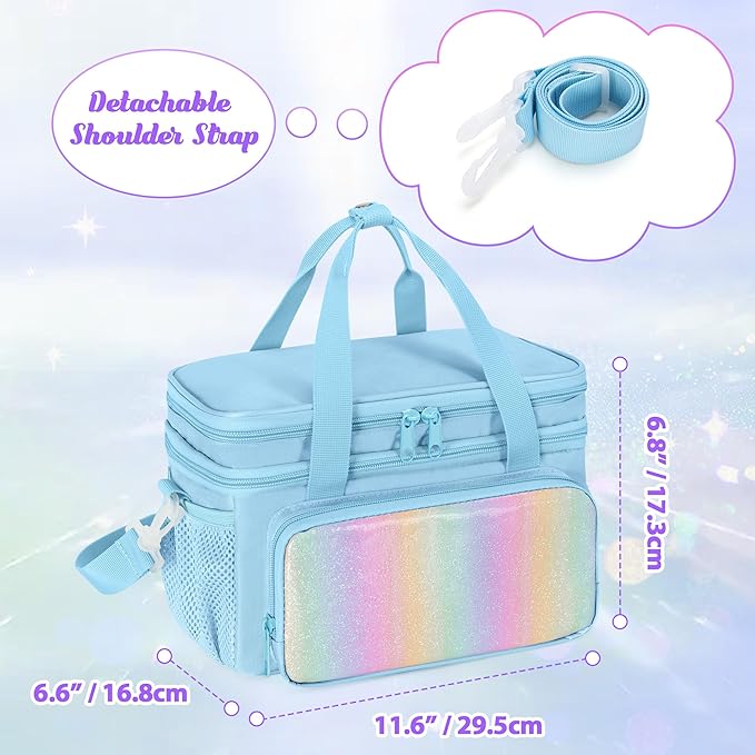 GRAOSO Double Layer Jewelry Organizer Storage for Kids Girls, Travel Jewelry Case Bag, Portable Jewelry Box with Handle and Detachable Shoulder Strap for Necklaces, Earrings, Rings, Blue (Case Only)