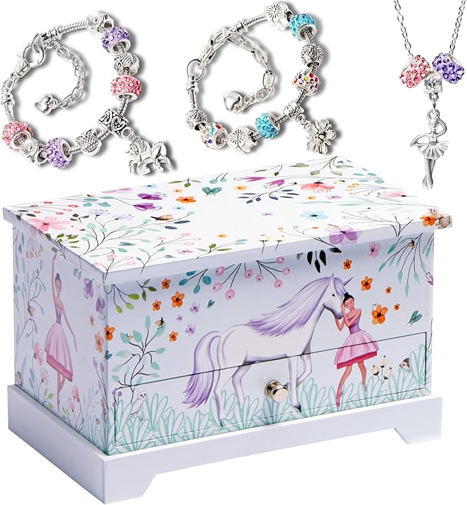 ABI + OLIE Ballerina Unicorn Kids Jewelry Box for Girls & Little Girls Jewelry Box Organizer - A unicorn music box gift