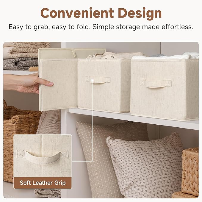 StorageWorks Storage Baskets for Shelves, Fabric Storage Bins, Closet Organization and Storage Basket, Organizer Bins for Clothes, Beige (NaturWeave Fabric), 3-Pack, Large