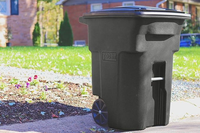 Toter 79296-R1209 96 Gallon Blackstone Trash Can with Wheels and Attached Lid