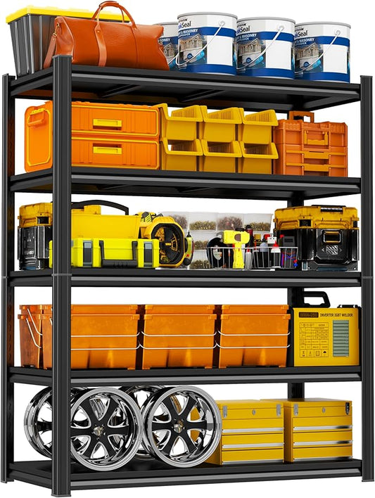Garage Shelves,14-48''W Heavy-Duty Storage Shelves, Double-Layer Uprights, Thickened Shelves, Waterproof &Rustproof, Suitable for Indoor & Outdoor Use. (Black, 5TIER 40W*16D*72H, 5-Tier)
