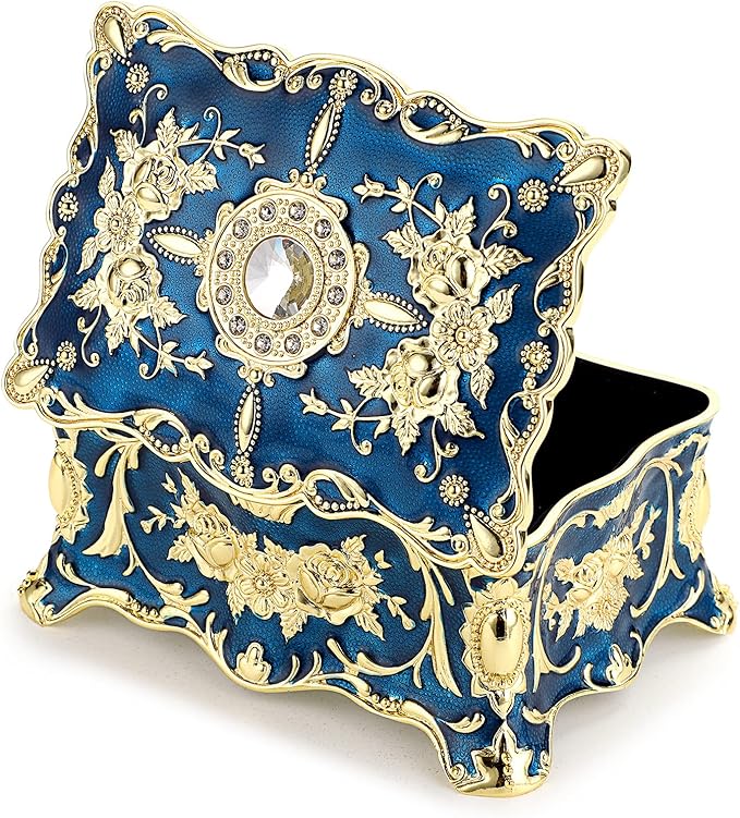 Hipiw Vintage Jewelry Organizer Box - Metal Trinket Storage Box Ornate Treasure Chest Box Jewelry Decorative box Keepsake Gift Box Case for Women,4.9"x3.4"x2.7"