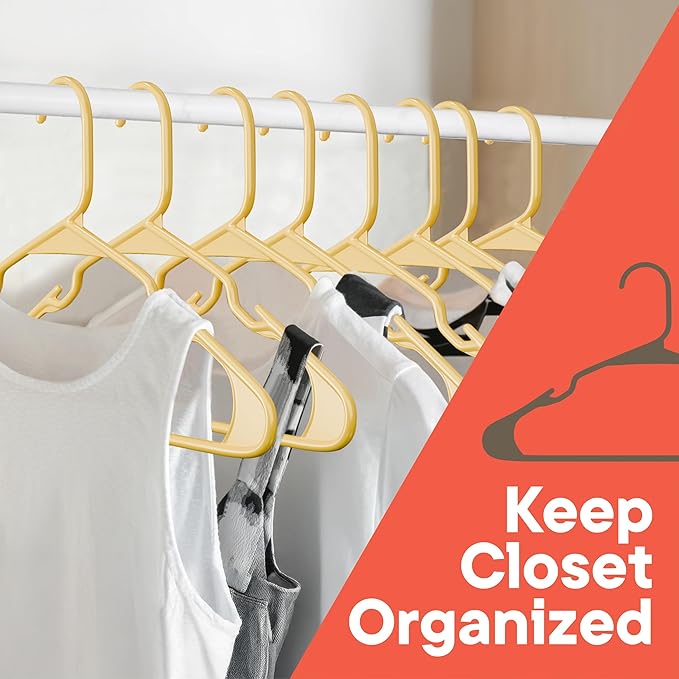 Plastic Clothes Hangers – Heavy Duty Hanger Set, for Organizing Clothes, Dresses, and Coat, Holds Up to 5 lbs, Space-Saving Hangers with Non-Slip Shoulder Grooves, Pack of 10, Yellow