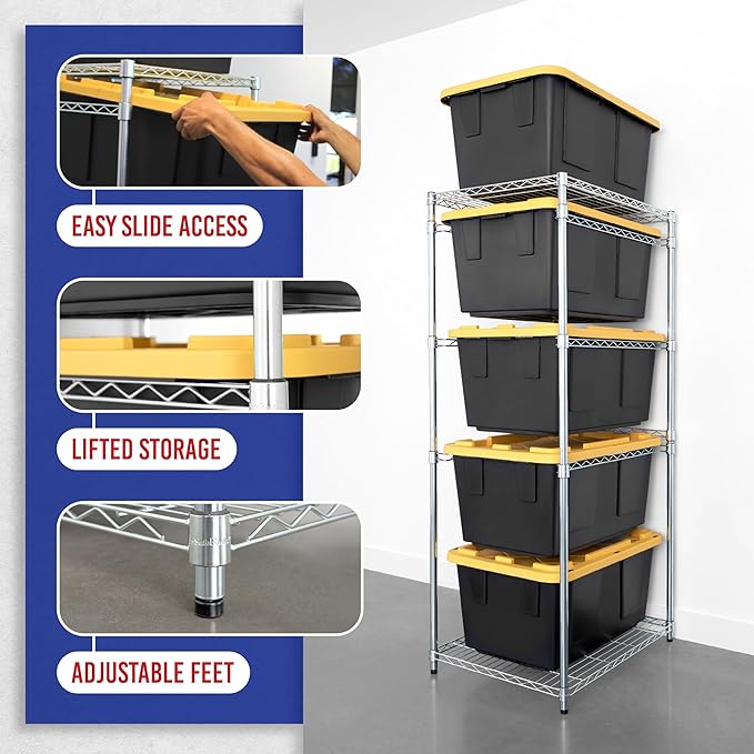 SafeRacks Tote Rack WS-BR27-5-Tier Steel, NSF Certified, Garage Bin Storage - 31 x 23 x 68 in, 1 Pack