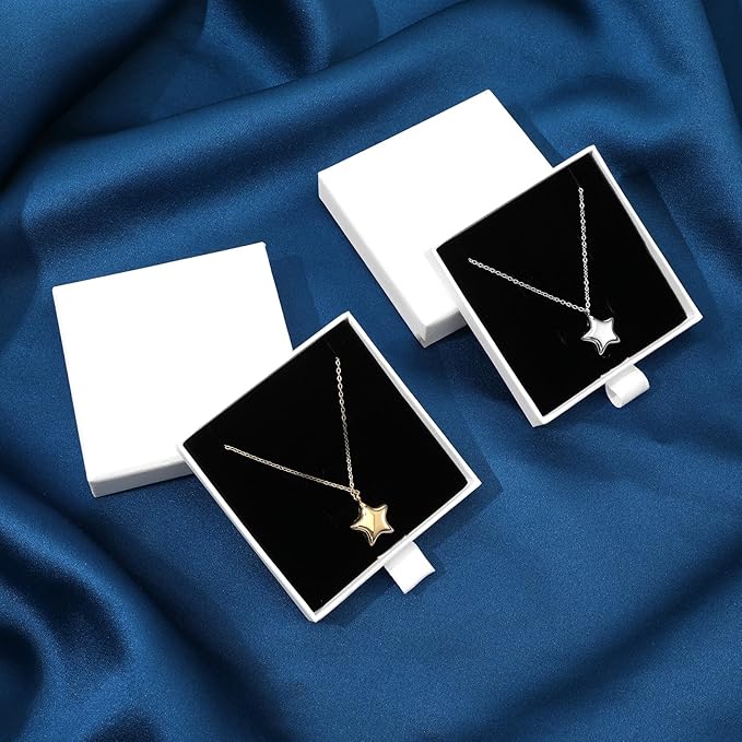 Jewellery Gift Box, 4 Pcs Ring Necklace Box Small Gift Boxes for Bracelets Earrings Necklaces Bracelet Drawer Organizer Square Pendent Storage Case for Birthday DIY Wrapping(White)