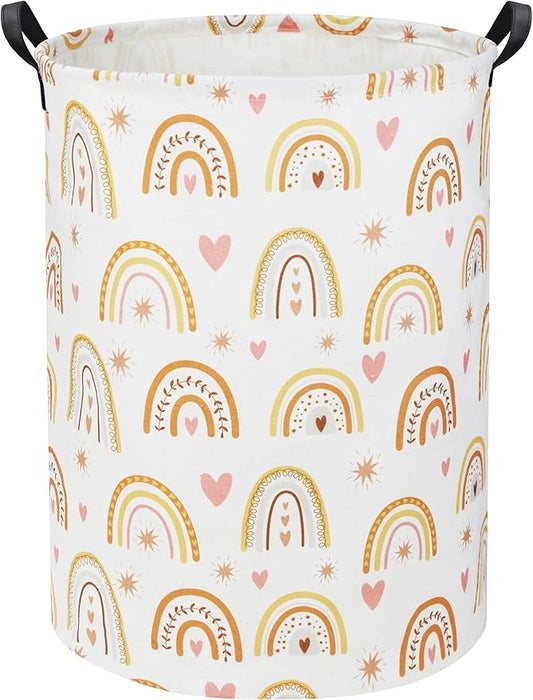 HIYAGON Rainbow Baby Laundry Basket Baby Hamper for Nursery Girl Kids Hamper Cute Kids Toys Storage Bin Organizer Rainbow Room Decor for Home(Star Rainbow)