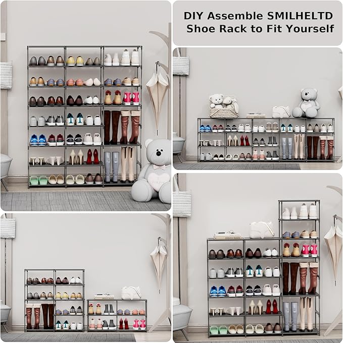 SMILHELTD Large Shoe Rack Shoe Storage Organizer for Entryway Heavy Duty Free Standing Shelves Space Saving for Sneakers Hallway Garage Organization (3 Row 8 Tier)