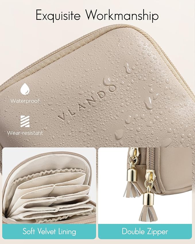 VLANDO Travel Jewelry Case,2-Layer Jewelry Organizer for Travel,Mothers Day Mom Gifts Teacher Gift,Multi-Compartment Jewelry Storage for Rings Earrings Necklaces Bracelets-Toffee