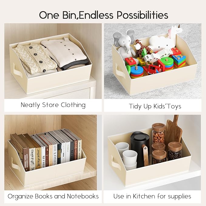 Homsorout Large Closet Organizers and Storage Bins - 6 Pack Trapezoid Storage Baskets for Shelves, Foldable Fabric Baskets with Handles Ideal for Closet, Basket, Wardrobe and Shelf Storage, Beige