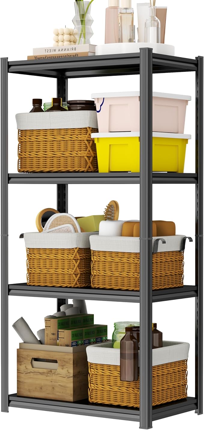 PRESTELION 54" H Storage Shelves 1600LBS Garage Shelving Unit 4-Tier Metal Shelf Adjustable Storage Rack for Basement, Warehouse, Pantry, Closet, Kitchen 54" H x 23.6" W x 13.8" D, Black