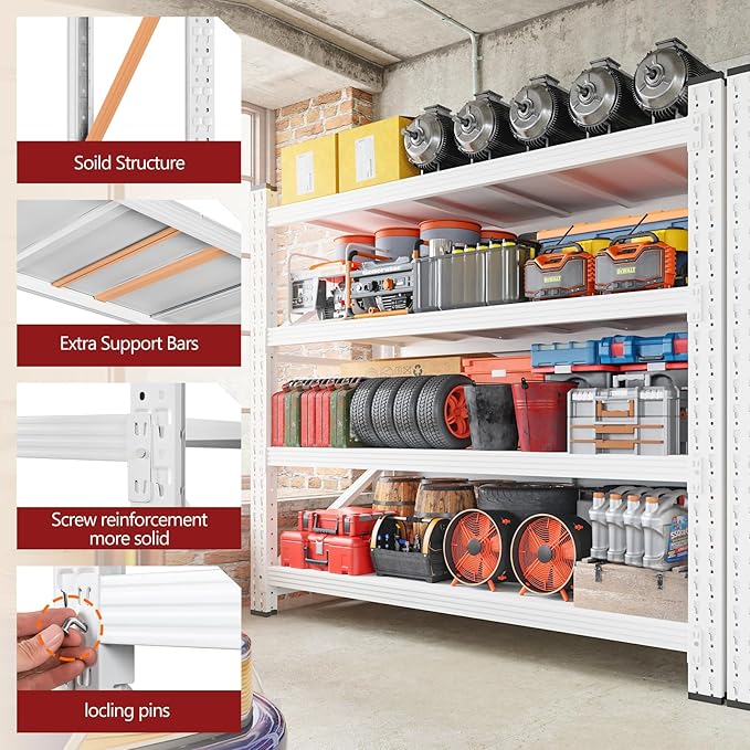 RAVIGIN 3000LBS Storage Shelves, 48" W Garage Shelving Heavy Duty Metal Adjustable Garage Shelves, Shelving Units Industrial Shelving for Warehouse, 48" W x 23.7" D x 70" H,White