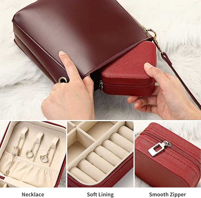 TRODANCE Mini Jewelry Case, Small Travel Jewelry Organizer, Portable Jewelry Box Mini Storage Organizer Display Box For Rings Earrings Necklaces (5Color-5pcs)