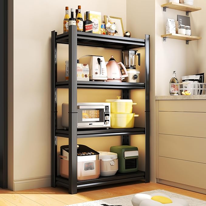 4-Tier Garage Shelving, 16''W*12''D*44''H Metal Storage Shelf ，2-in-1 Adjustable 3020 lbs Heavy Duty Unit Shelves, Upgraded Reinforced Double-Layer Columns for Basement Kitchen Pantry Rack