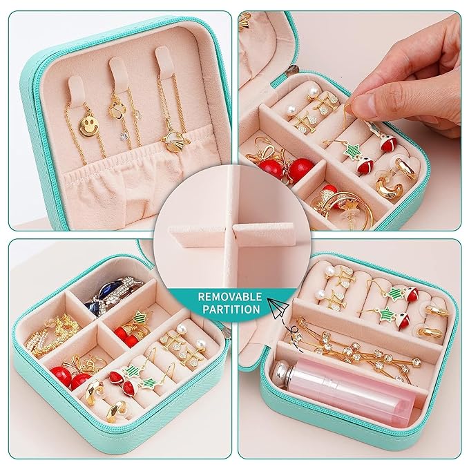 Neveika Mini Jewelry Box Leather Jewellery Ring Organizer Case Storage Gift Box Girls and Women (4pcs blue).