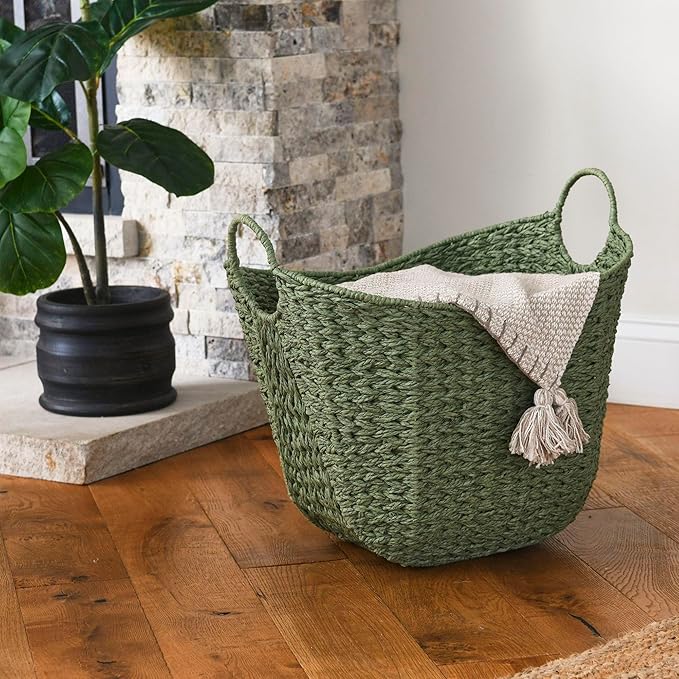Household Essentials Natural Woven Wicker Storage Basket with Handles