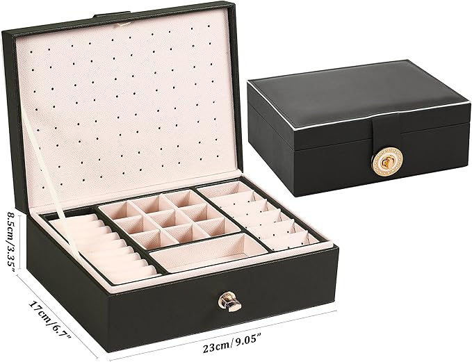 Earrings Jewelry Box for Girls, Large Capacity Jewelry Organizer with 40-Pair Earring Board, 2-Layer Leather Jewelry Storage Box for Necklaces Rings Bracelets with Removable Tray(Gift Idea),Black