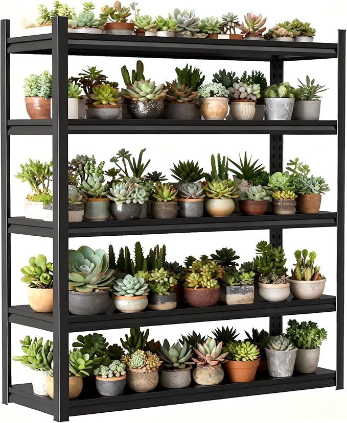Garage Shelves,14-48''W Heavy-Duty Storage Shelves, Double-Layer Uprights, Thickened Shelves, Waterproof &Rustproof, Suitable for Indoor & Outdoor Use. (Black, 5TIER 40W*18D*78H, 5-Tier)