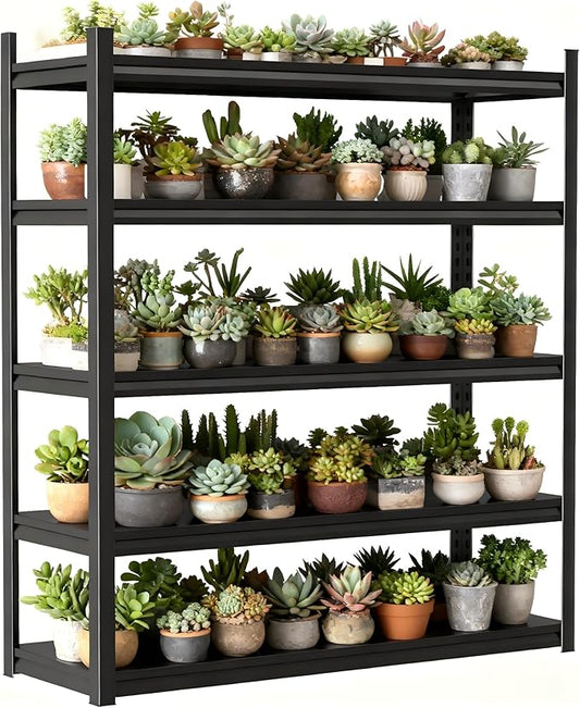 Garage Shelves,14-48''W Heavy-Duty Storage Shelves, Double-Layer Uprights, Thickened Shelves, Waterproof &Rustproof, Suitable for Indoor & Outdoor Use. (Black, 5TIER 40W*18D*78H, 5-Tier)