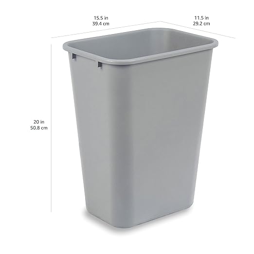 Amazon Basics Lightweight Rectangular Commercial Office Wastebasket, 10 Gallons, Grey