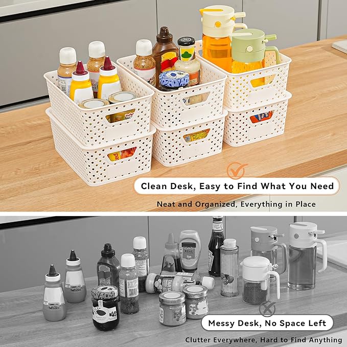 10 Pack Small Plastic Storage Bins with Lids, Stackable Plastic Storage Baskets for Organizing with Handles, Organizer Bins with Labels for Room, Craft, Containers for Pantry Organizers and Storage