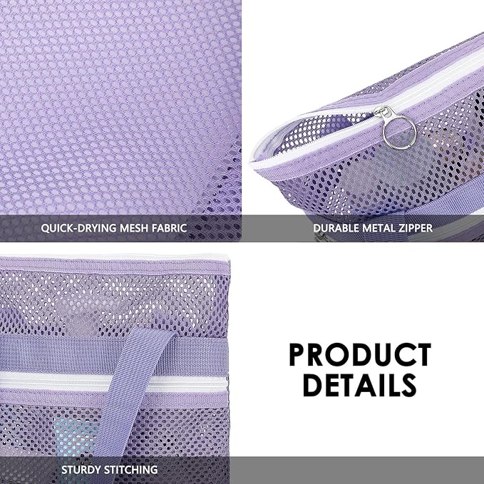GYEUKHAM Mesh Shower Caddy Portable Shower Bag for Travel, Gym, Camping – Quick-Dry Hanging Toiletry Organizer with Zipper Pockets for Bathroom Essentials,Purple