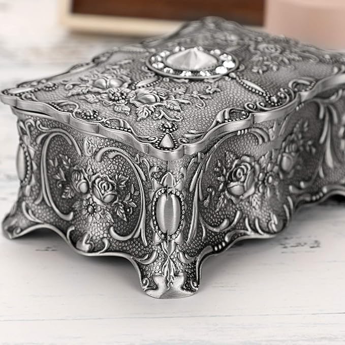 Hipiwe Vintage Jewelry Box, Small Enameled Trinket Box Organizer Rectangular Treasure Chest Box Jewelry Decorative box Keepsake Gift Box Case for Women,3.7x 2.7x 2 inch