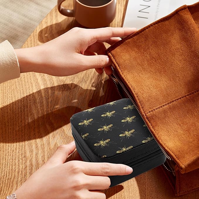 Gold Insect BlackPortable Jewelry Box Travel Jewelry Case Jewellery Organizer Small Jewellery Box for Women Men Boy Girl Earring Organizer Ring Storage Christmas Birthday Valentines Gift