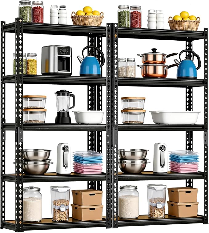 LEVELEVE 5-Tier Storage Shelving Unit, Metal, for Kitchen, Garage, Laundry Room, Adjustable, 30" L x 12" W x 60" H, Rectangular, 2 Pack