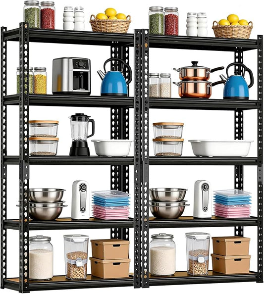 LEVELEVE 5-Tier Storage Shelving Unit, Metal, for Kitchen, Garage, Laundry Room, Adjustable, 30" L x 12" W x 60" H, Rectangular, 2 Pack