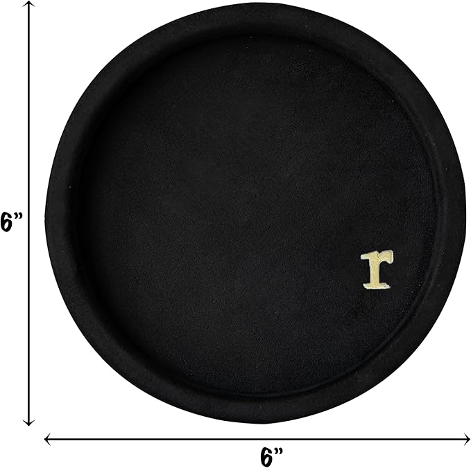 COLLECTIVE HOME - Velvet Jewelry Tray, 6" Monogrammed Jewelry Dish, Smooth Velour Display Dish for Rings, Earrings, Necklaces, Makeup, Personalized Gifts for Women (Black-r)