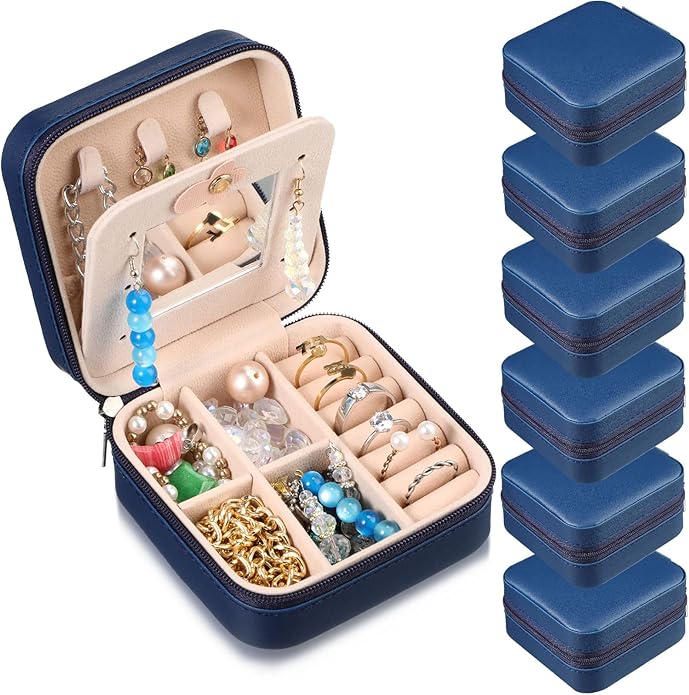 Hillban Bridesmaid Gifts Jewelry Box with Mirror, PU Leather Small Travel Jewelry Case Organizer Storage for Women Girls