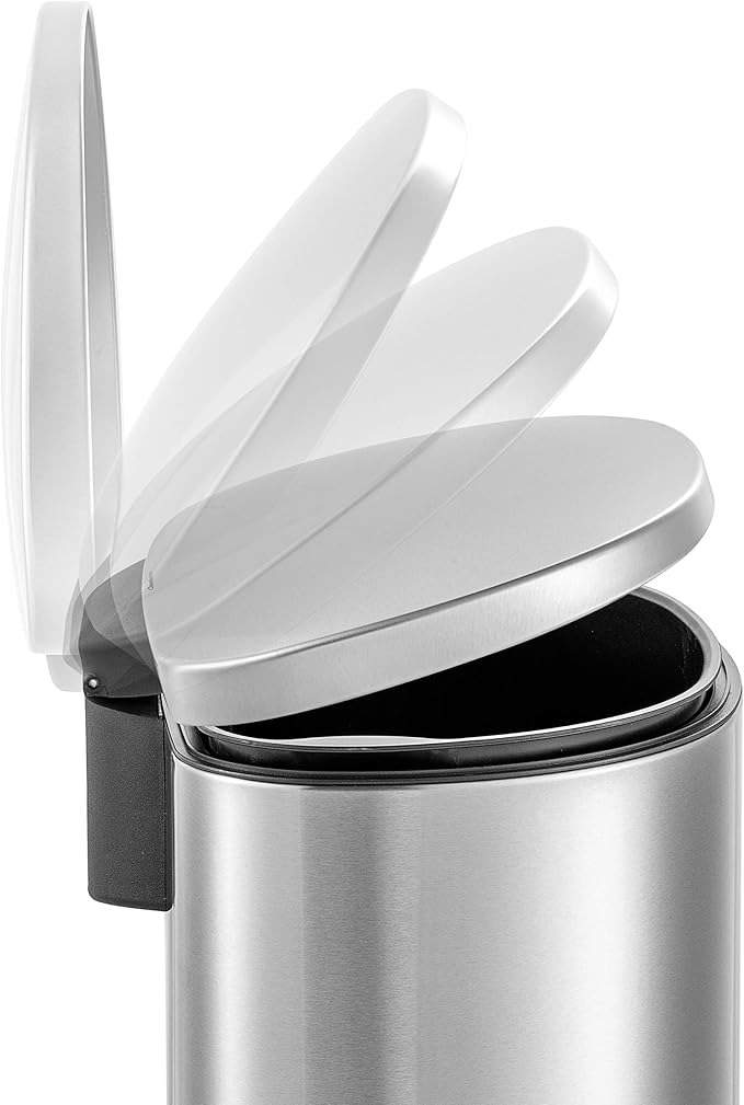 QUALIAZERO 50L/13Gal Heavy Duty Hands-Free Stainless Steel Commercial/Kitchen Step Trash Can, Fingerprint-Resistant Soft Close Lid Trashcan, 13Gal, D Shape
