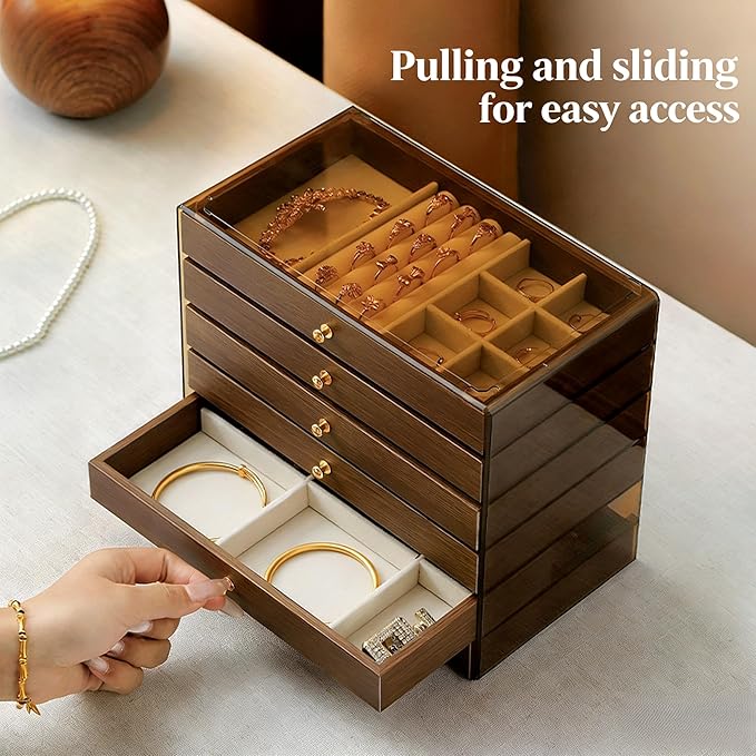 Wooden Jewelry Box Organizers and Storage for Girls Women 6 Drawers Multi-Layer Storage Case for Rings Earrings Necklaces Bracelets Vintage Box