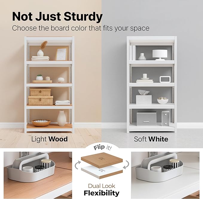 HOMEDANT House 36.2" W 5 Tier Heavy Duty Garage Shelving Adjustable Metal Rack Storage Shelves Standing Shelf Unit Organizers Pantry Closet Office White 1Pack