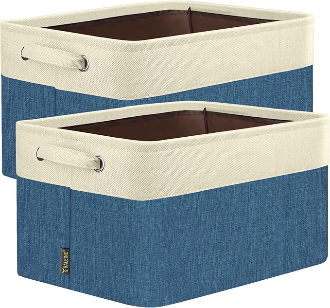 BALEINE 2 Pack Fabric Closet Storage Bins for Shelves, Linen Closet Organizers and Storage, Decorative Baskets for Organizing, Shelf, Clothes, Home, Office (Navy Blue, 14''x10''x8.5'')