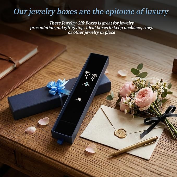 12-Pack Drawer Style Jewelry Gift Boxes with Sponge Insert, 8.7"x1.8"x1.2" Necklace & Bracelet Display Box for Presentation, Cardboard Storage Organizer for Pendant, Ring, Earring - Navy Blue