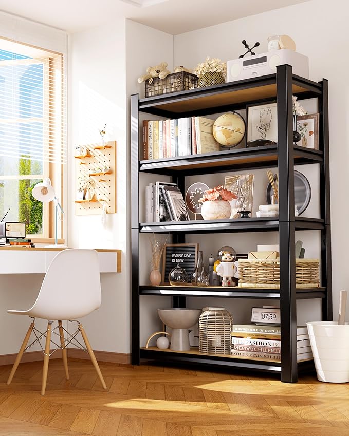 Set of 4 Garage Shelving Heavy Duty, 5-Tier Storage Shelves, Home Storage Rack, Utility Metal Shelf, Adjustable Shelving Unit, for Dorm, Basement, Kitchen,17.7" D x 45.6" W x 71.2" H, Black