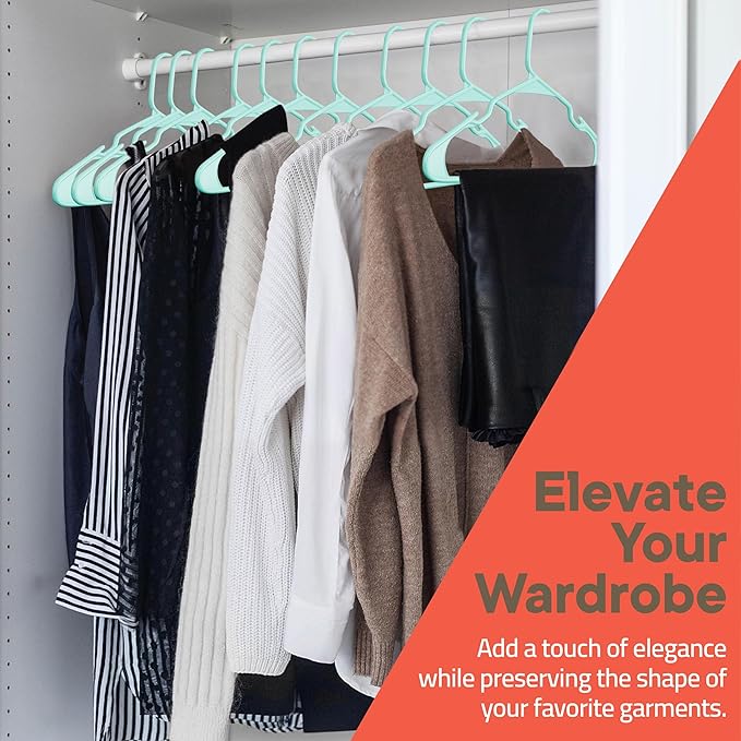 Plastic Clothes Hangers – Heavy Duty Hanger Set, for Organizing Clothes, Dresses, and Coat, Holds Up to 5 lbs, Space-Saving Hangers with Non-Slip Shoulder Grooves, Pack of 5, Aqua