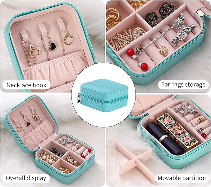 TRODANCE Mini Jewelry Case, Small Travel Jewelry Organizer, Portable Jewelry Box Mini Storage Organizer Display Box For Rings Earrings Necklaces (4Color-4pack)