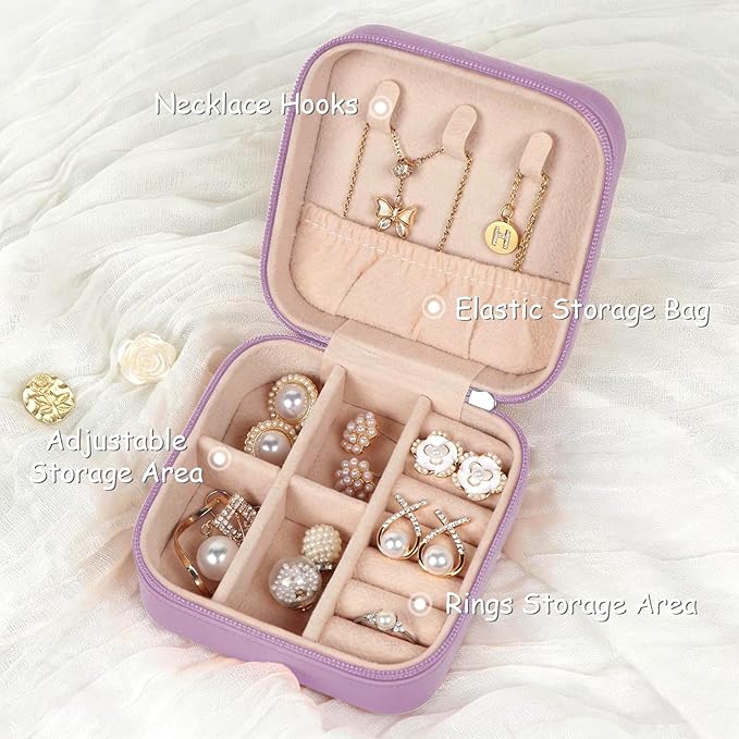 MFXIP Travel Jewelry Case Small Jewelry Box Jewelry Organizer Storage Case Portable PU Leather Mini Jewelry Travel Case for Girls Womens Earring, Necklace, Rings,Bracelets