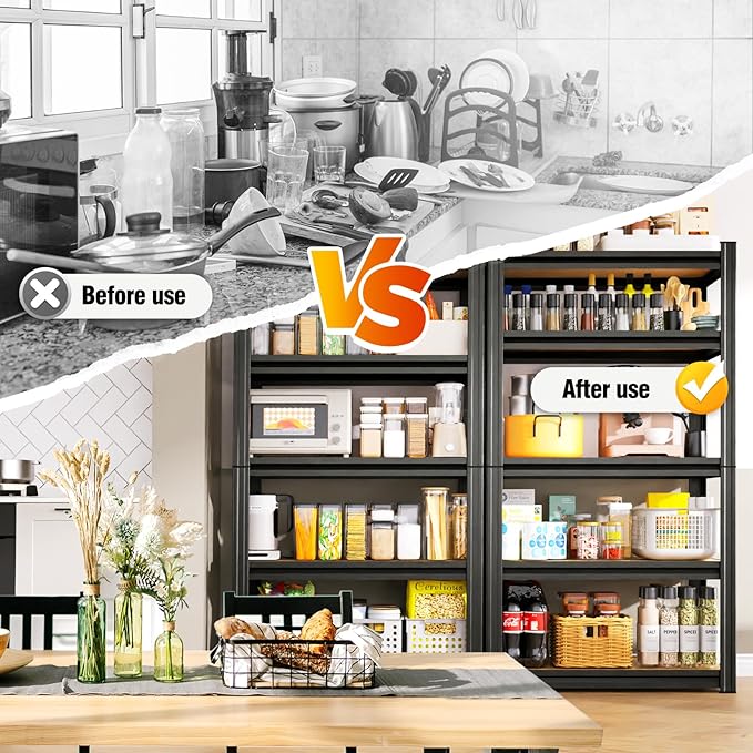 2 Pack Garage Shelving Heavy Duty Storage Shelves, Metal Adjustable Shelving Unit, Utility Garage Organizer Shelf for Basement, Pantry, Kitchen, Warehouse,12" Dx28 Wx71.2 H Black
