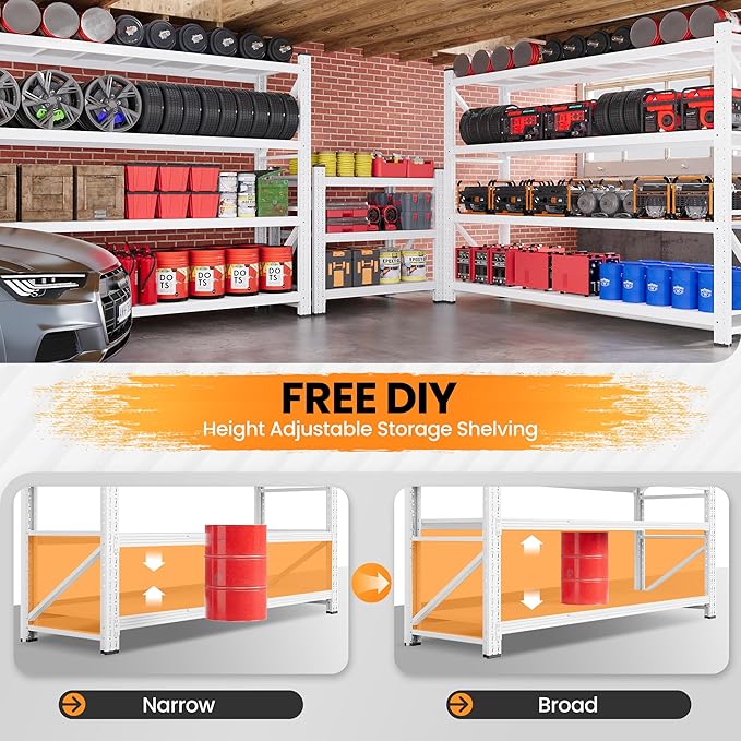 79”W Garage Shelving Heavy Duty, 7000LBS Metal Storage Shelves, 24” Deep Storage rack shelf, Steel Tall Industrial Shelving , 4 Tier Adjustable Standing Shelf for Warehouse / Shop 79"W x 24"D x 79"H
