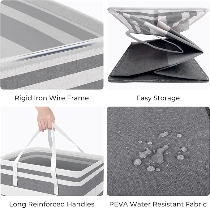 HomeHacks 3-Pack Large Laundry Basket,75L Each Waterproof, Freestanding Laundry Hamper, Collapsible Tall Clothes Hamper with Extended Handles for Clothes in the Dorm and Family-Gradient Grey