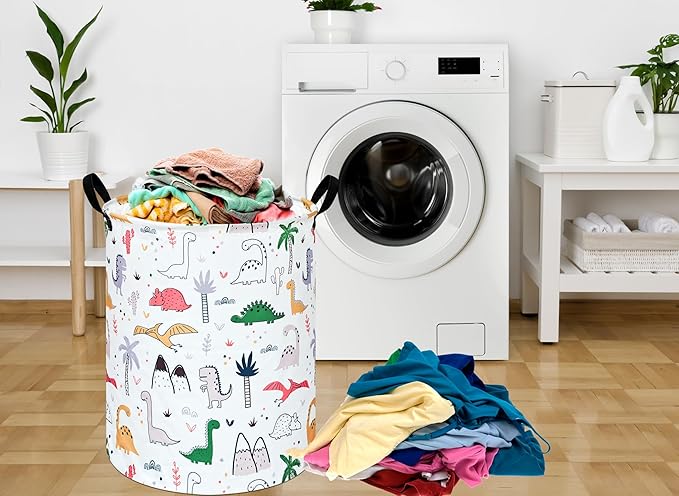 Collapsible Kids Laundry Basket Clothes Hamper, Foldable Storage Organizer Bin, Toy Clothes Storage with Handles for Boys Girls Bedroom, Room Decor Dinosaur
