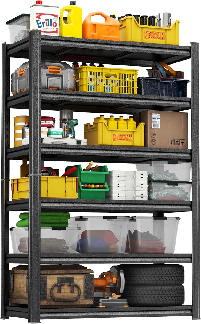 PRESTELION 78" H-40 W Storage Shelves Metal Garage Shelving Unit 3000LBS Metal Shelf Adjustable Storage Rack for Basement, Warehouse, Pantry, Closet, Kitchen 78" H x 39.4" W x 15.8" D, Black