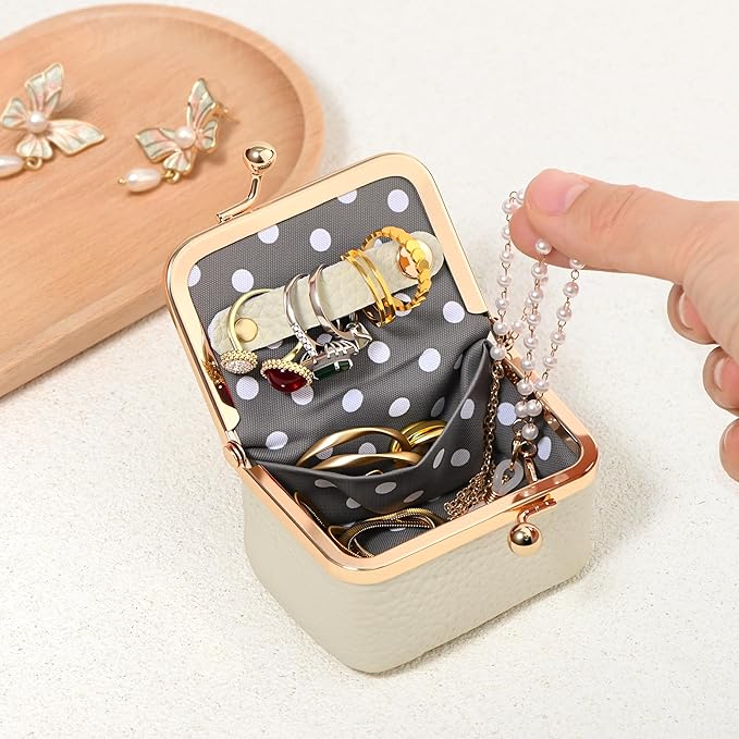 Zivyes Mini Jewelry Box Travel Small Coin Purse Organizer Case Genuine Leather Tiny Size (white 2.9 inches long)
