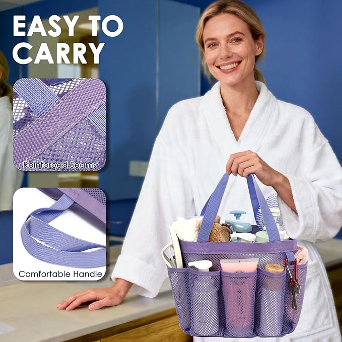 GYEUKHAM Large Mesh Shower Caddy Portable with 8-Pocket for College Dorm Room Essentials,Quick-Dry Handing Shower Basket Tote Bag for Toiletry, Bathroom,Beach,Camp,Gym,Purple
