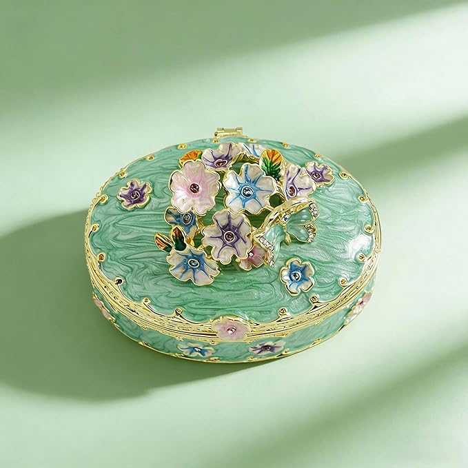 YU FENG Enamel Butterfly Trinket Box Jewelry Organizer, Decorative Hinged Keepsake Box – Green Floral Butterfly Box