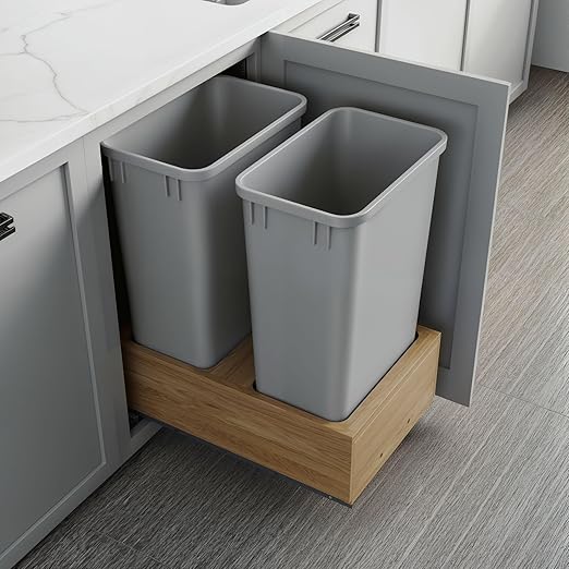 Dowell Double 50Qt Undermount Trash Pull-Out Waste Container with Full Extension Soft-Close Slides, Bottom Mounted, Face Frame/Frameless Min. Cabinet Opening: 15-1/2 Inch Wide-4008 0218 50
